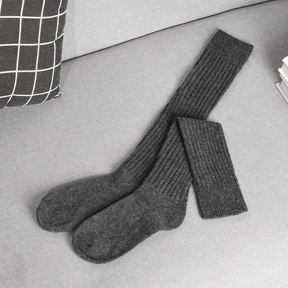 Women Long Socks Cashmere Women Boot Solid Wool Thigh Stocking Skinny Casual Cotton over Knee-High Fluffy Female Long Knee Sock