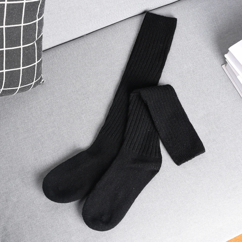 Women Long Socks Cashmere Women Boot Solid Wool Thigh Stocking Skinny Casual Cotton over Knee-High Fluffy Female Long Knee Sock