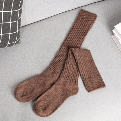 Women Long Socks Cashmere Women Boot Solid Wool Thigh Stocking Skinny Casual Cotton over Knee-High Fluffy Female Long Knee Sock