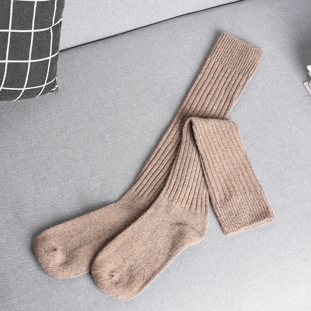 Women Long Socks Cashmere Women Boot Solid Wool Thigh Stocking Skinny Casual Cotton over Knee-High Fluffy Female Long Knee Sock